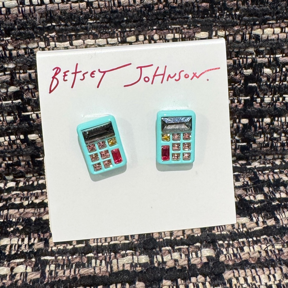 Betsey Johnson Rhinestone Calculator Stud Earrings